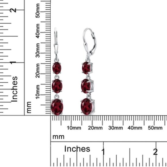 925 Sterling Silver with 5.50 Cttw 3 Stone Rhodolite Garnet Leverback Earrings - Picture 5 of 5